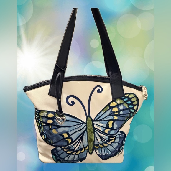 Brighton Embroidered Butterfly Saffiano Vinyl Bag  Wallet Scarf Dust Bag & Box - Picture 5 of 17